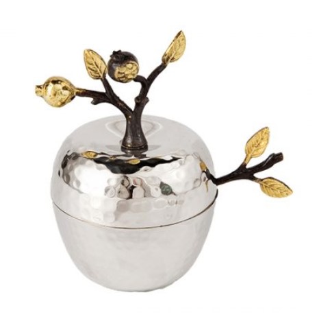 Honiggefäß *Apfel*  mit Löffel silber gehämmert