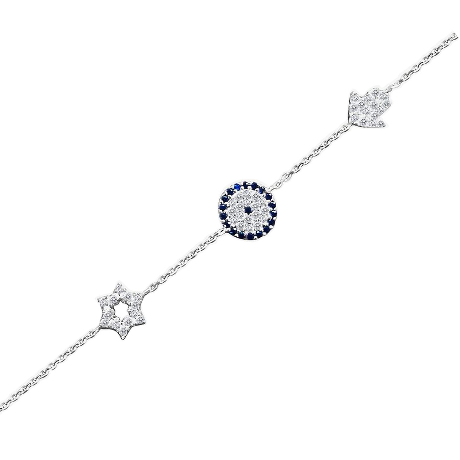 Armband mit Davidstern, Chamsa und Evil Eye Anhänger-SILBER
