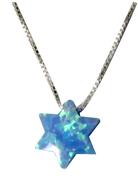 Halskette Davidstern *Opal* hellblau 8mm