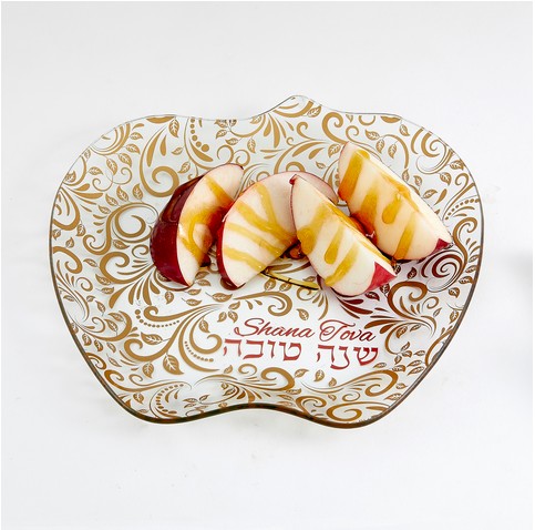 Glasteller Apfelform Rosh hashana Gold