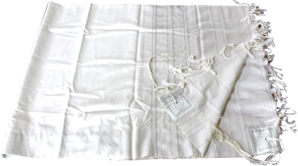 Tallit Gebetsschal aus Wolle weiss mit Atara (Gr.M/60) 190x140cm