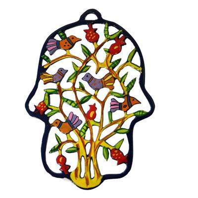 Haussegen Chamsa *Vögelchen* bunt bemaltes Metall 16,5cm