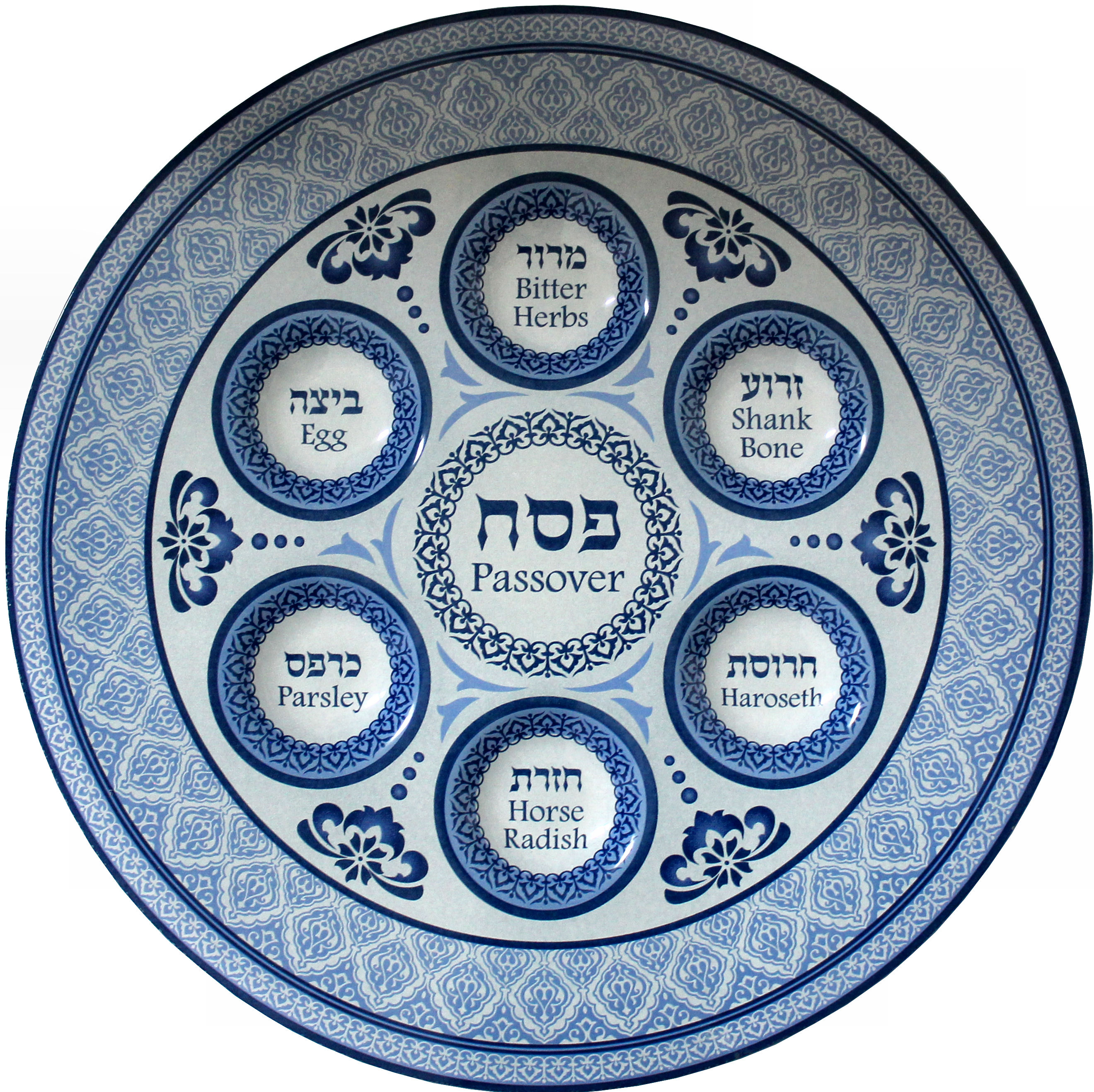 Sederteller für Pessach aus Glas in Blautönen 35 cm