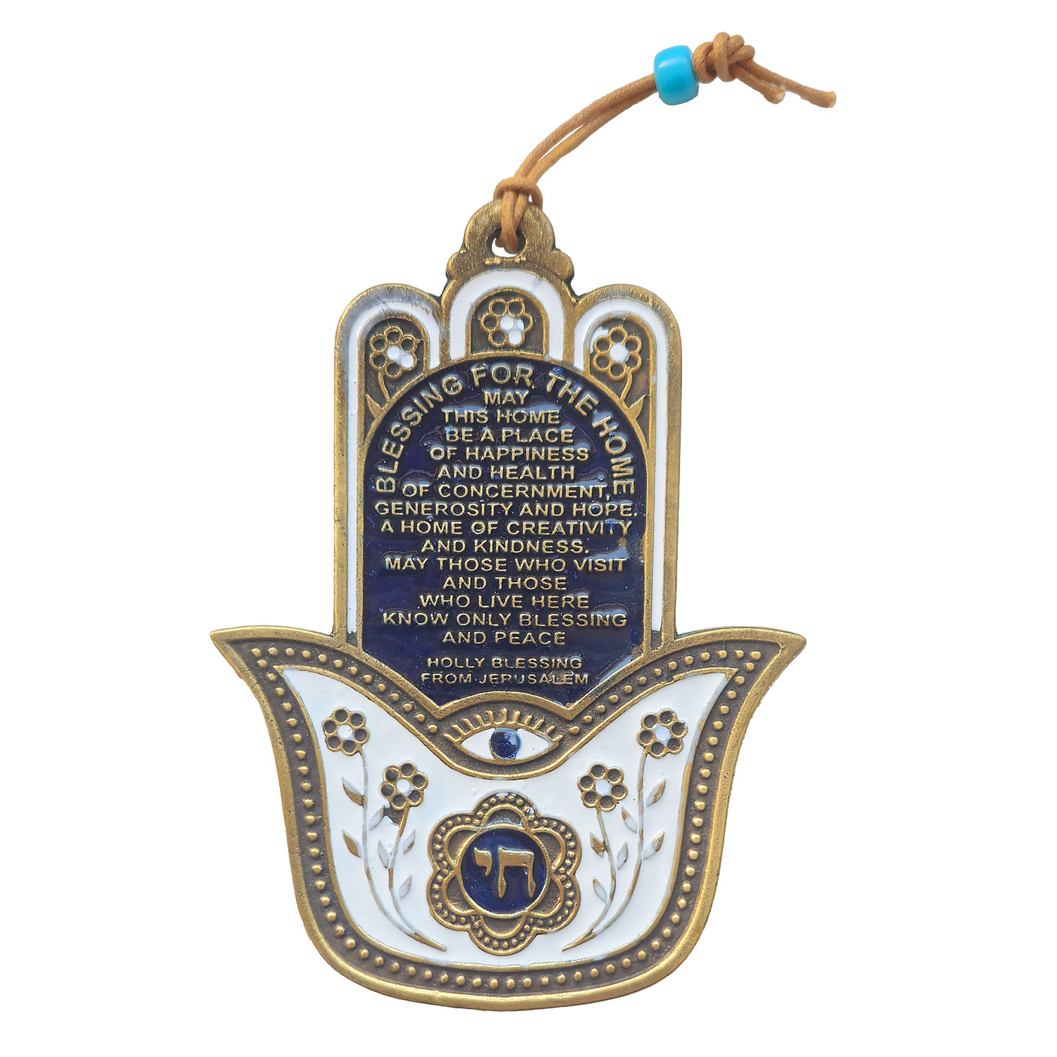 Haussegen Chamsa engl. gold/blau LG