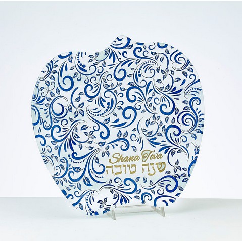 Glasteller Apfelform Rosh hashana Blau