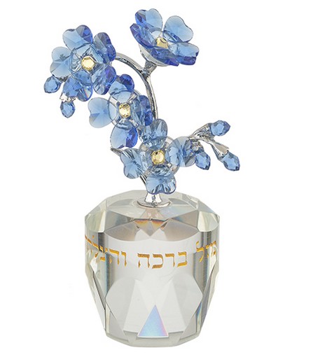 Kristall Baum mit Segen in Hebräisch-Blau