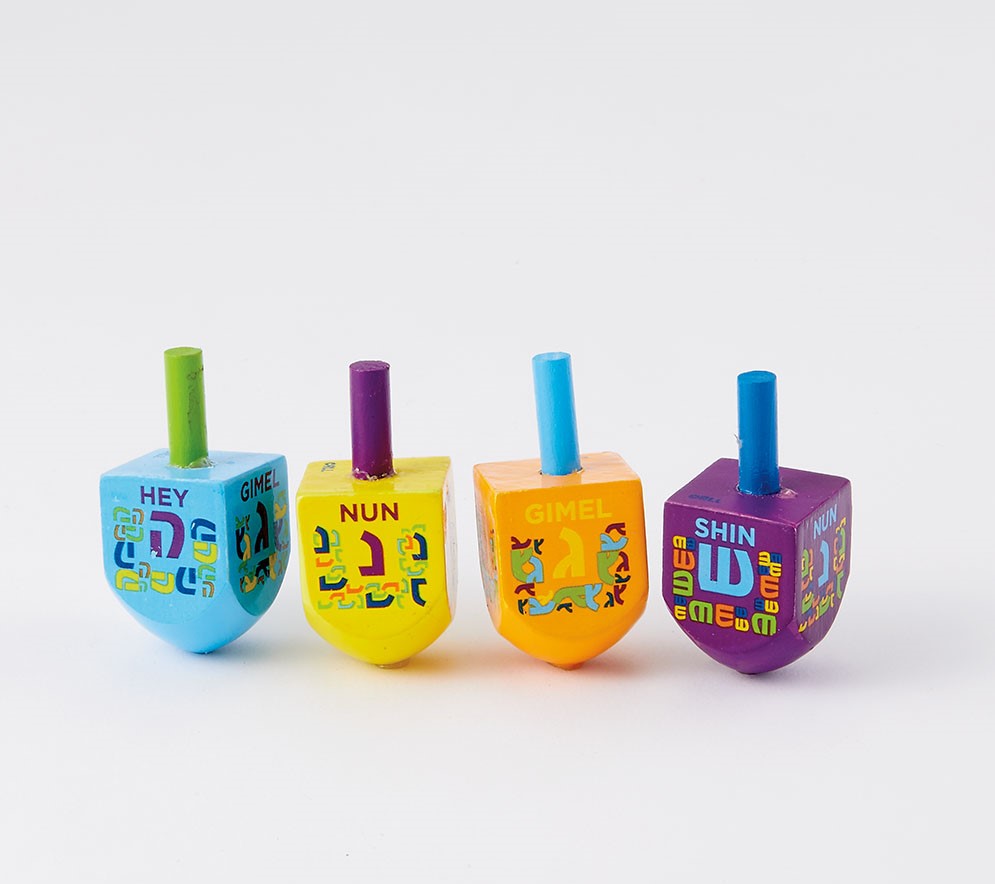 Dreidel Holz *bunt* hebr./engl.diverse Farben (1-teilig) 4cm