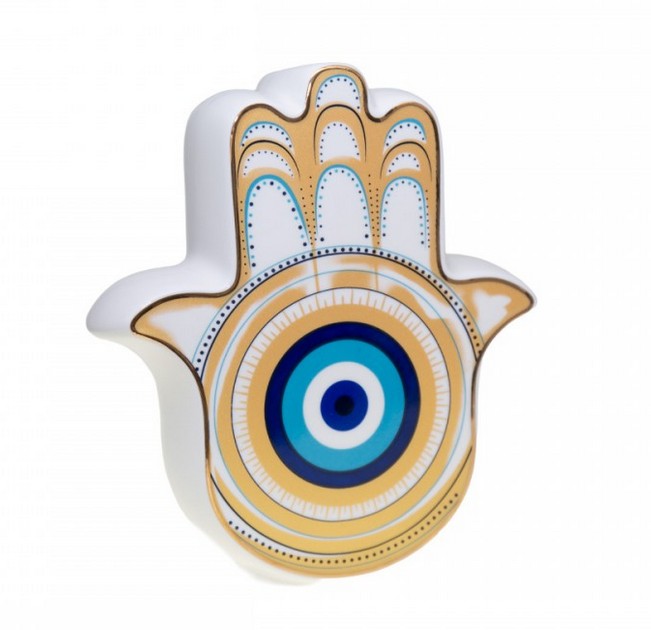 Chamsa Kerzenständer mit Blau/Gold