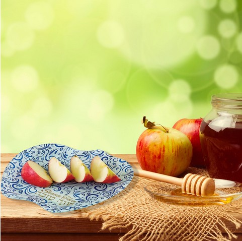 Glasteller Apfelform Rosh hashana Blau