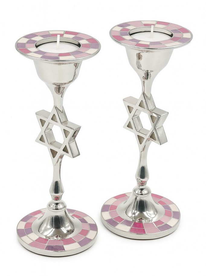 Schabbatleuchter Mosaik pink