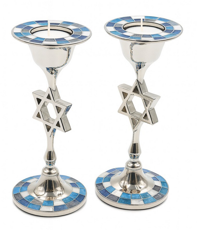 Schabbatleuchter Mosaik blau