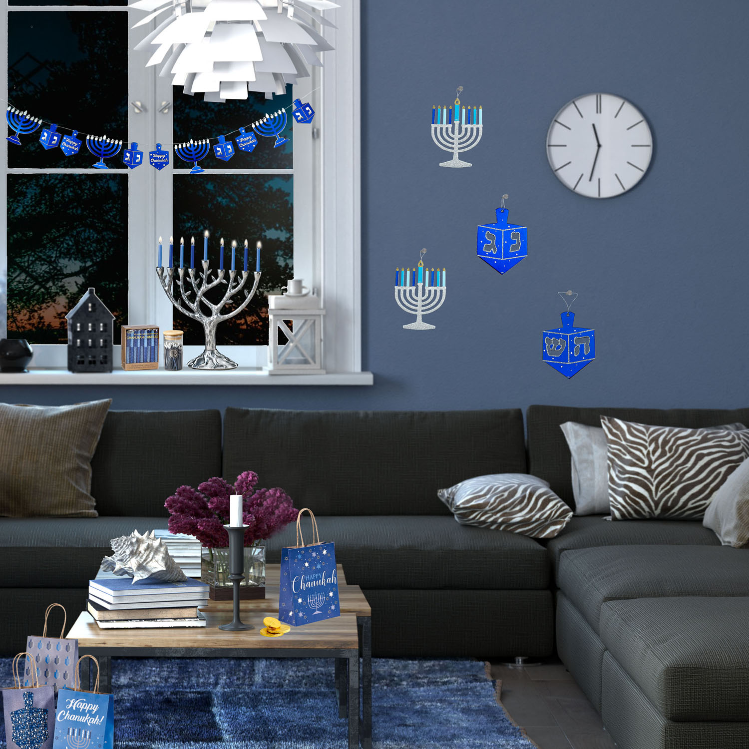 Chanukka Girlande *Happy Chanukah* silber/blau metallic Länge ca. 2,5m