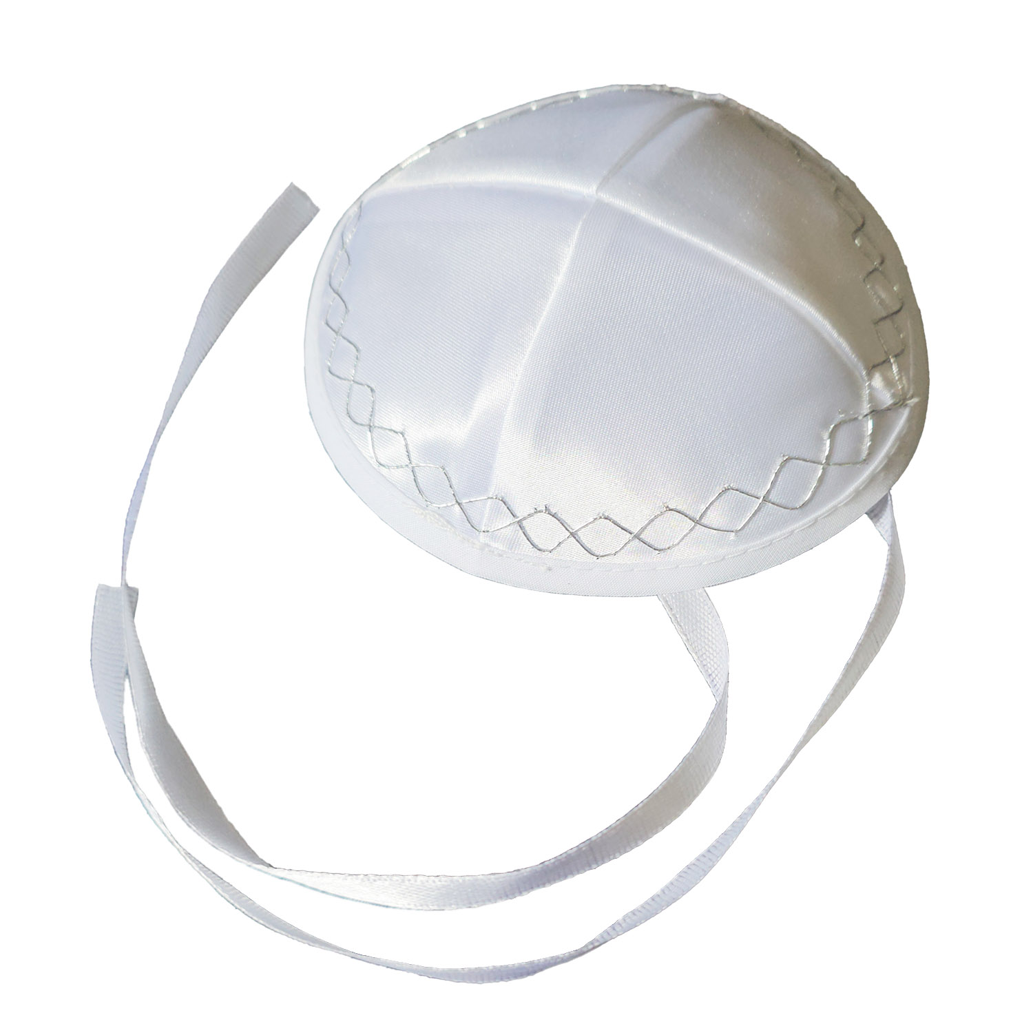 Babykippa Satin weiß mit Silberfaden bestickt 11 cm