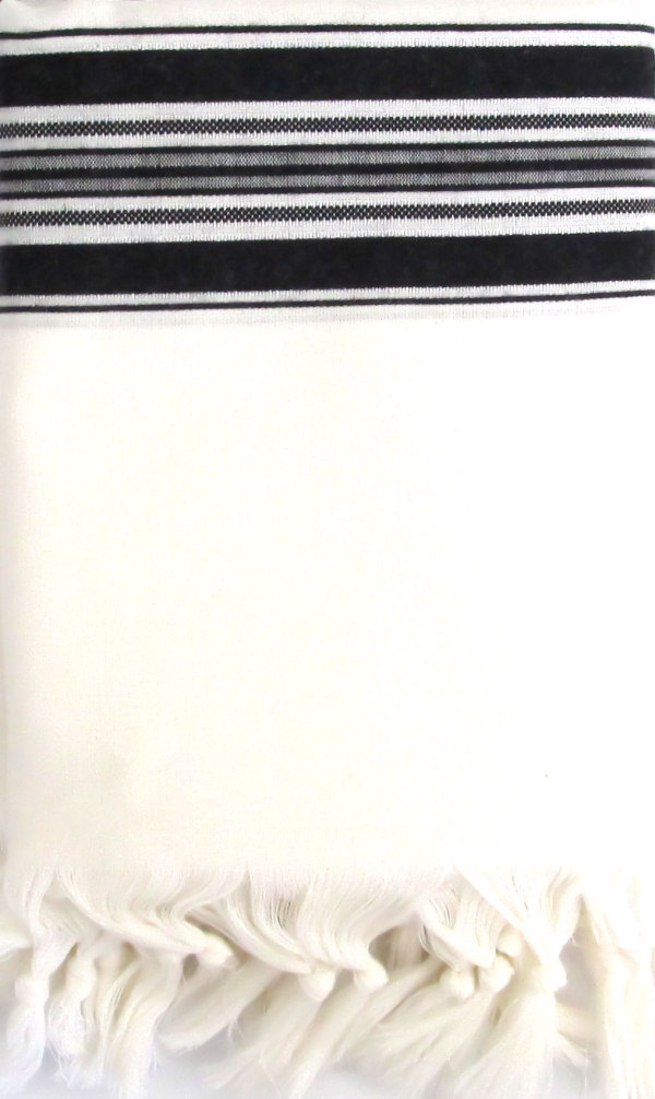 Tallit Gebetsschal aus Wolle schwarz/weiss mit Atara (Gr.M/60) 190x140 cm