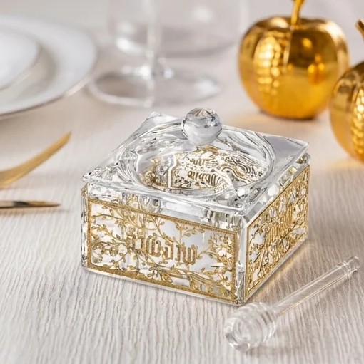 Honiggefäß Kristall Glas weiß-gold