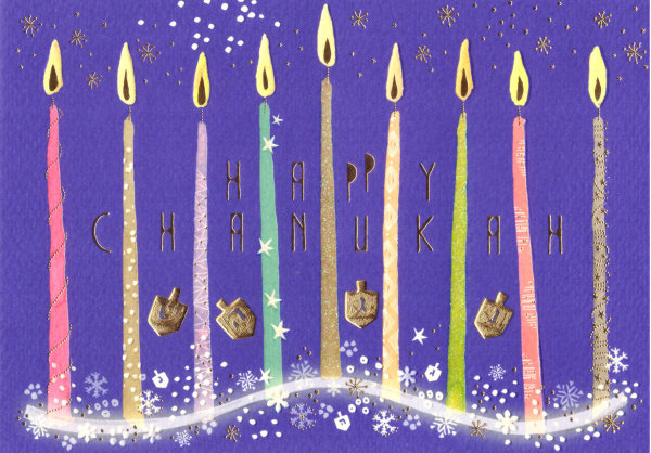 Happy Chanukah - Kerzen und Dreidel