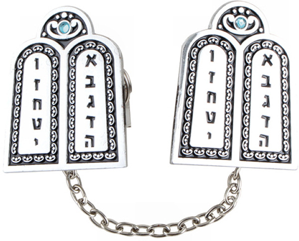 Tallit Clips *Gesetzestafeln* mit Glitzersteinen aus Metall 3x4cm