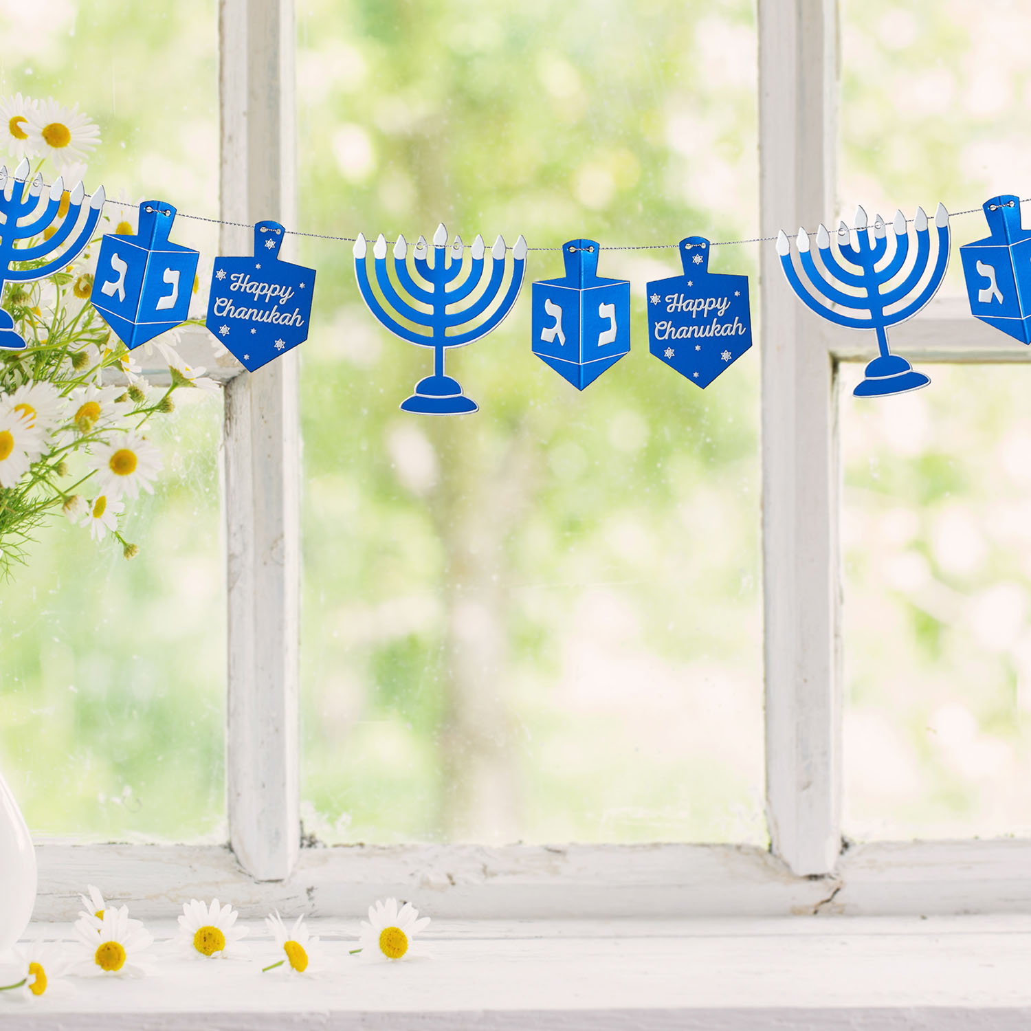 Chanukka Girlande *Happy Chanukah* silber/blau metallic Länge ca. 2,5m