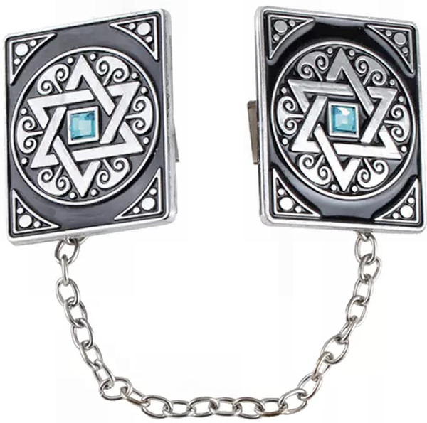 Tallit Clips *Davidstern* mit Glitzerstein aus Metall 3x4cm