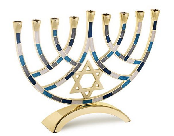 Chanukkia Davidstern Alu blau/gold 18 cm