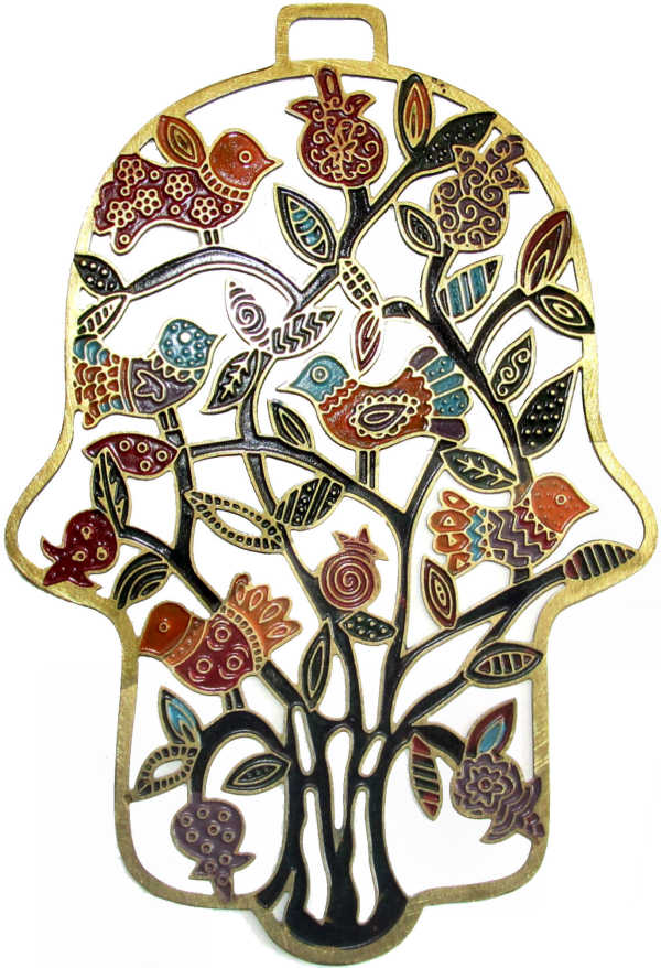 Haussegen Chamsa *Vögelchen* Laser-Cut bunt eloxiertes Metall 17cm