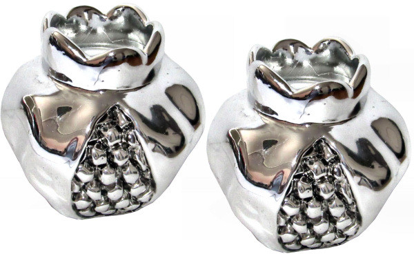 Schabbatleuchter Granatapfel Metall versilbert 6cm 2-teilig