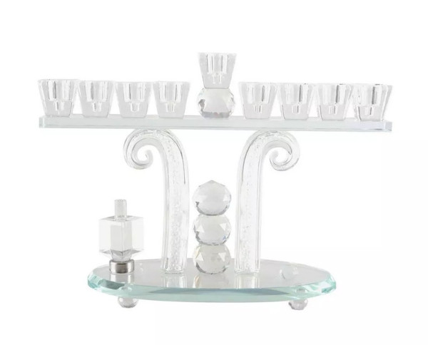 Chanukkia Kristallglas mit Dreidel