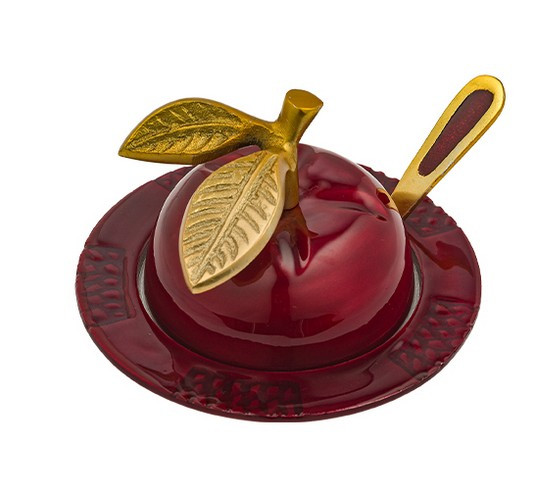 Honiggefäß *Apfel* gold-rot mit Löffel
