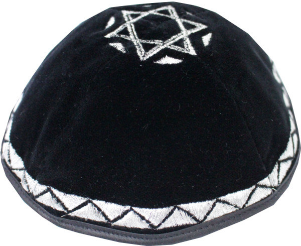 Kippa Samt schwarz *Davidstern* in silber 22cm