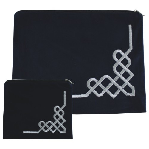 Tallit/ Tefillin Set *Rauten* dunkelblau 2-teilig 36x28cm/ 26x23cm