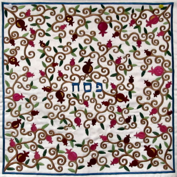 Mazzen-Tasche für Pessach *Granatäpfel & Ranken* Seide creme 40x40cm