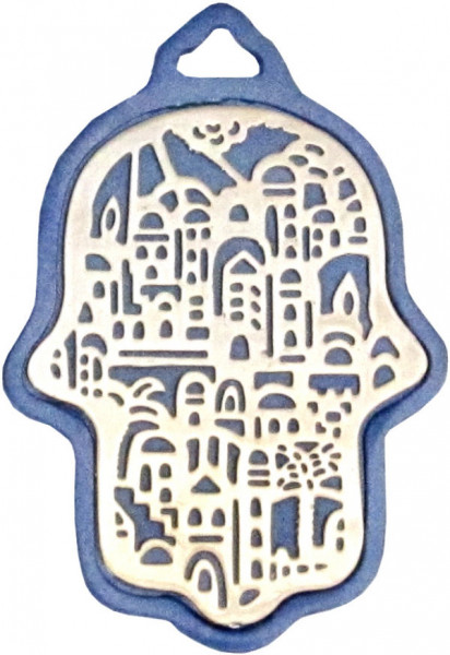 Haussegen Chamsa *Jerusalem* blau eloxiertes Metall 8cm