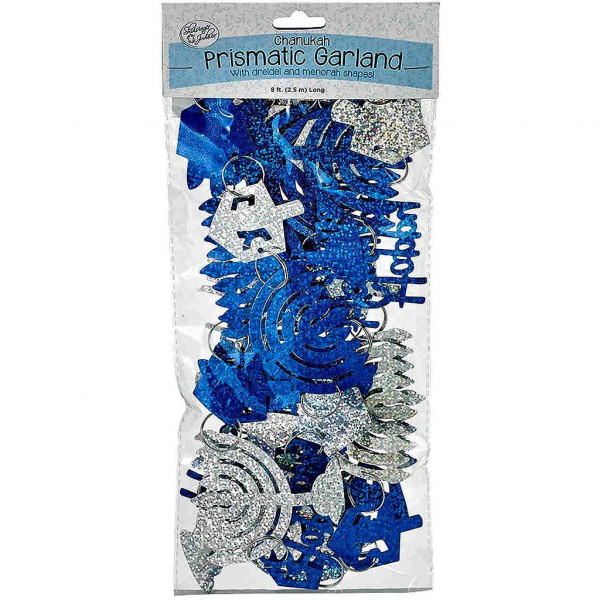 Chanukka Girlande *Happy Chanukah* prismatisch schimmernd silber/blau Länge ca. 2,5m