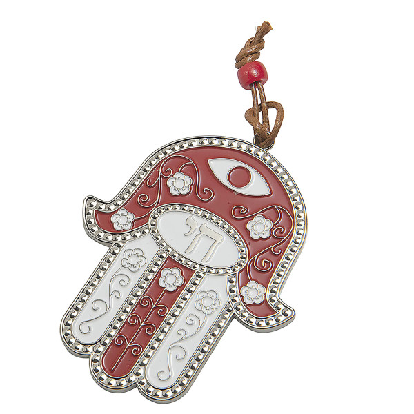 Haussegen Chamsa *Chai* rot-weiss, 7,5cm (Gr. S)