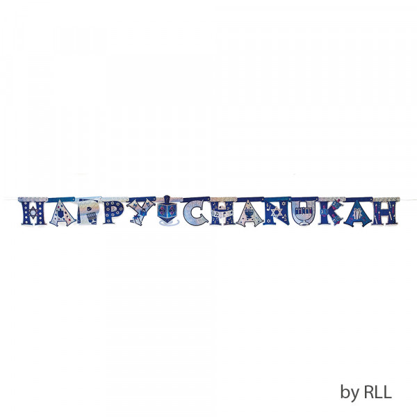 Chanukka Girlande *Happy Chanukkah* Blautöne ca 2,3m lang