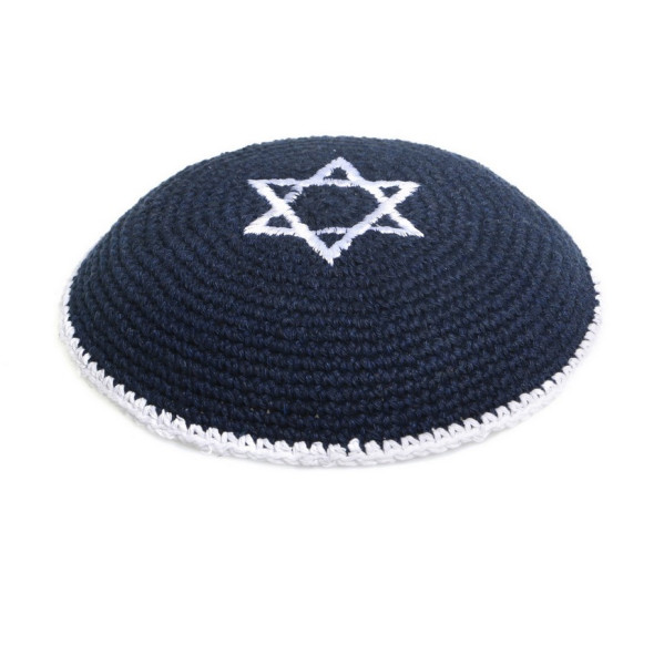 Kippa gehäkelt blau mit weißem Stern