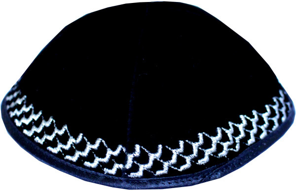 Kippa Samt *Wellen* schwarz/silber