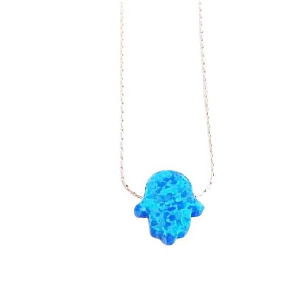 Halskette Chamsa *Opal* hellblau klein