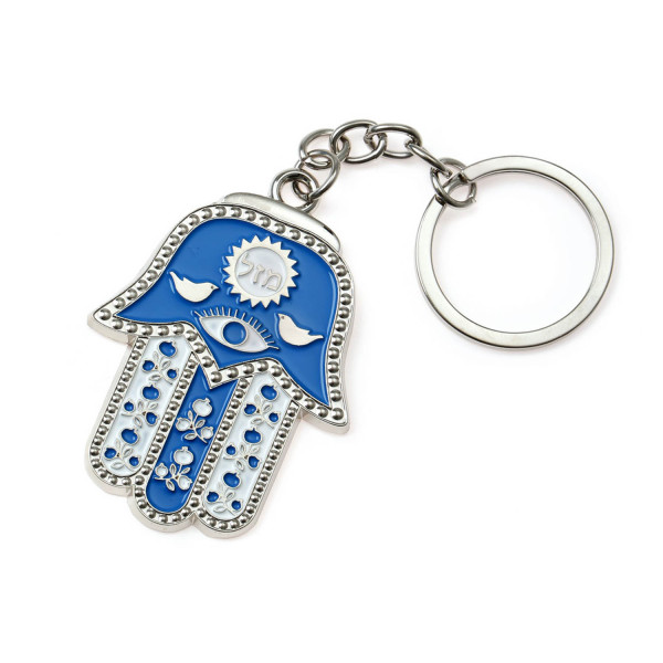 Schlüsselanhänger Chamsa *Masel* türkis/weiss Metall 5,5cm