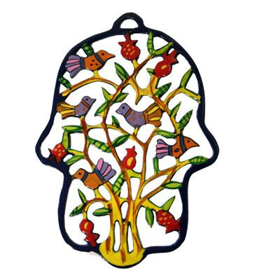 Haussegen Chamsa *Vögelchen* bunt bemaltes Metall 16,5cm