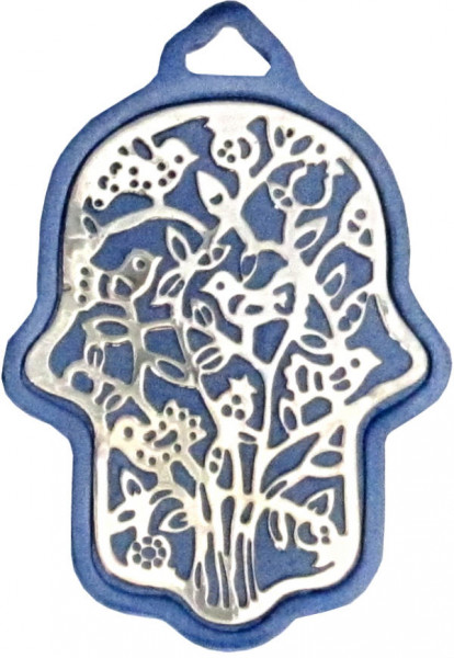 Haussegen Chamsa *Vögelchen* blau eloxiertes Metall 8cm