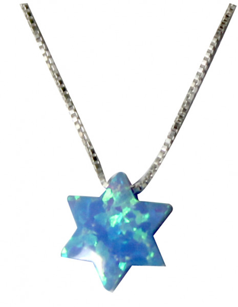 Halskette Davidstern *Opal* hellblau klein