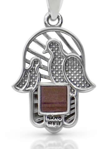 Kette Chamsa mit Taube Nano Bibel