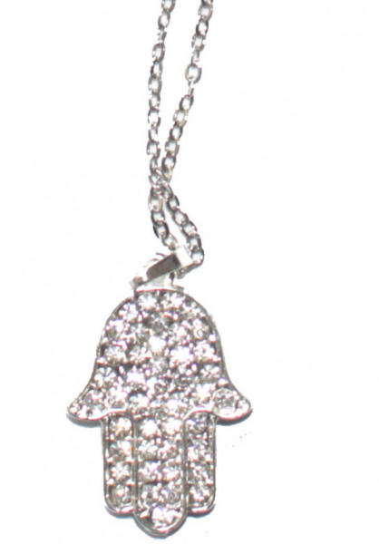 Halskette *Chamsa* mit Glitzersteinchen Rhodium ca 2,5cm