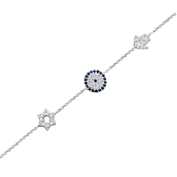 Armband mit Davidstern, Chamsa und Evil Eye Anhänger-SILBER