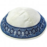 Kippa Wildseide weiss *Sternenband* 20cm Kippa Wildseide weiss *Sternenband* 20cm