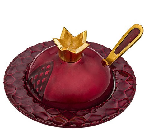 Honiggefäß *Granatapfel* mit Löffel rot/gold